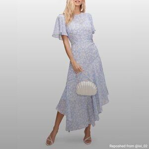 ASTR The Label Blue Floral Asymmetric Maxi Dress with Flutter Sleeves Size XS